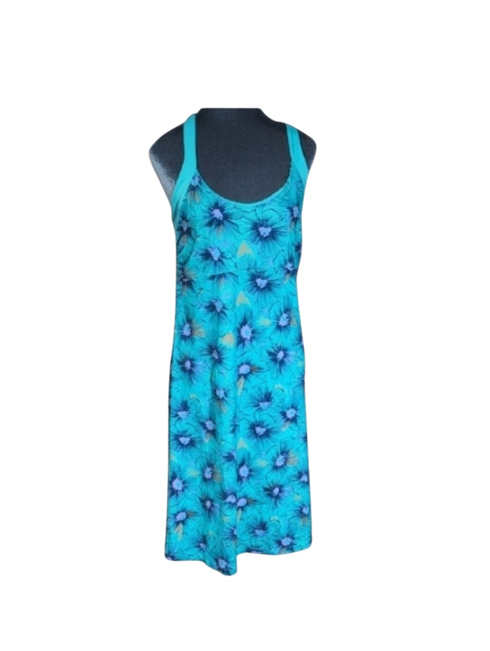 Patagonia Morning Glory Twist Back Blue & Green Floral Athletic Dress Size L